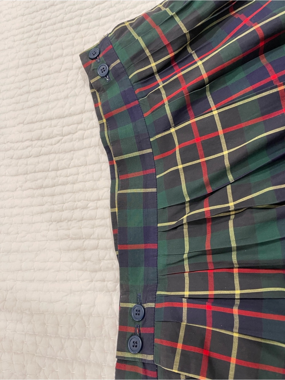 Vintage Worthington Green Tartan Pleated Skirt with Red and Yellow Accents